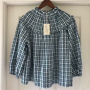 NWT Plaid Blouse with Ruffle Collar